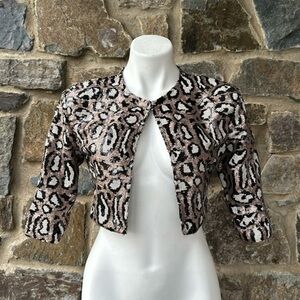 NWT Dina Zaki Multicolor Animal Print Sequin Bomber Jacket size small